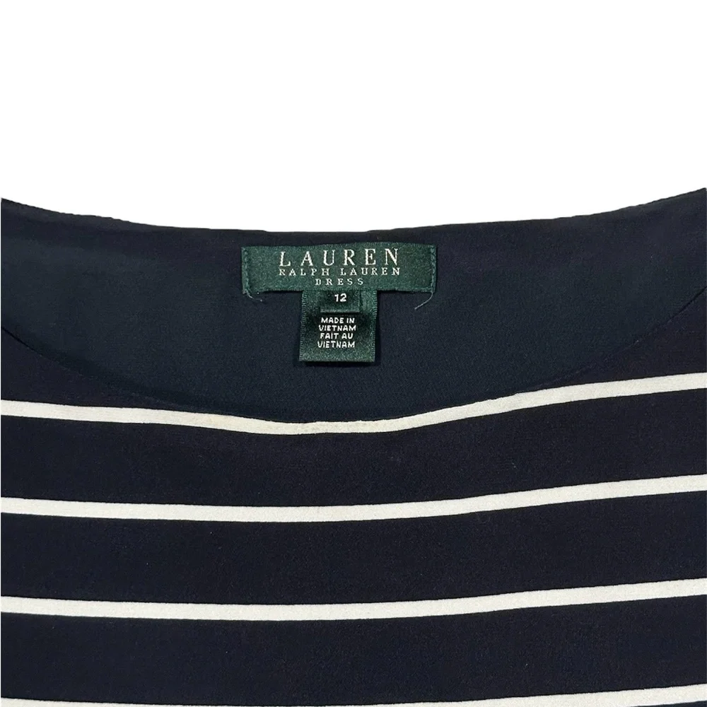 Lauren RalphDress Womens Sz  12 Black Chevron Striped Sleeveless Jewel Neck EUC - Picture 7 of 7